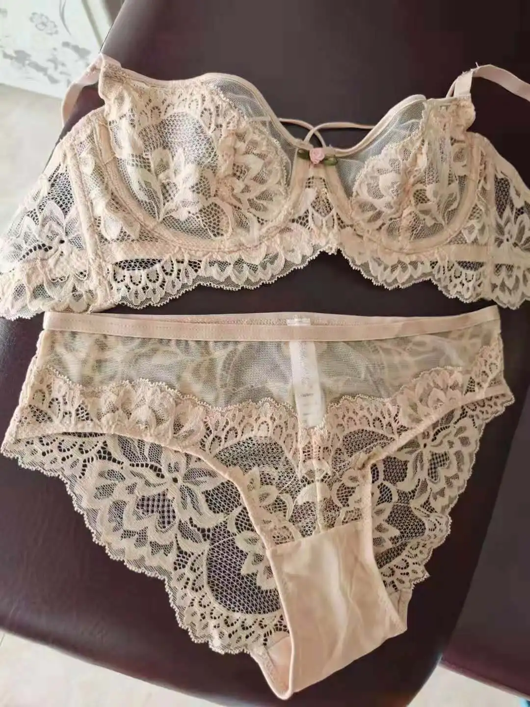 

Thin big breasts small collection sub-breast bra underpant set sexy semi-perspective top support anti-sagging bra set large size