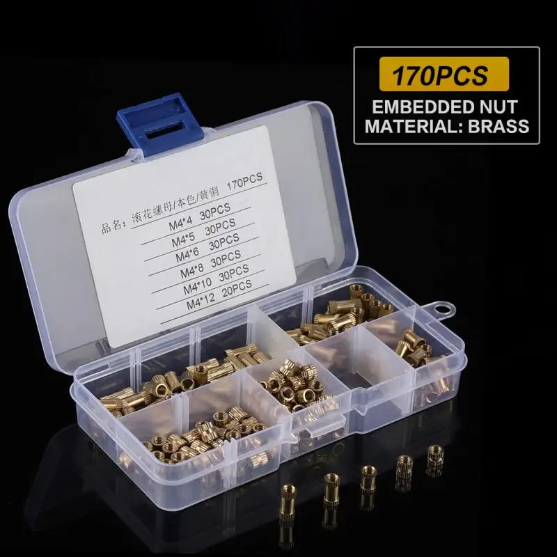 170pcs M4 Brass Cylinder Knurled Threaded Round Insert Embedded Nuts