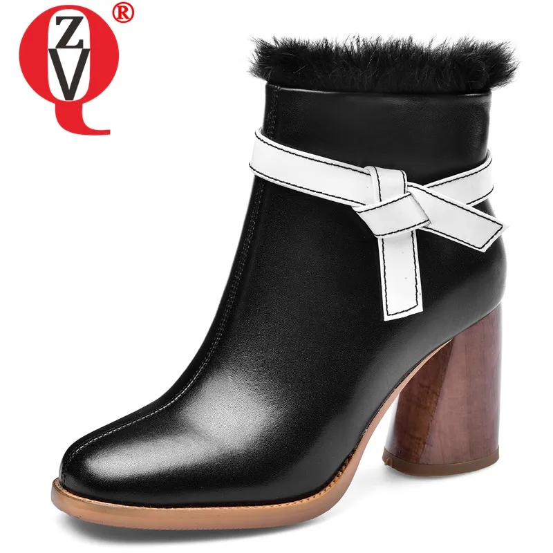 

ZVQ winter warm new fashion ankle boots outside super high heels zip mixed colors square toe plus size women shoes drop shipping