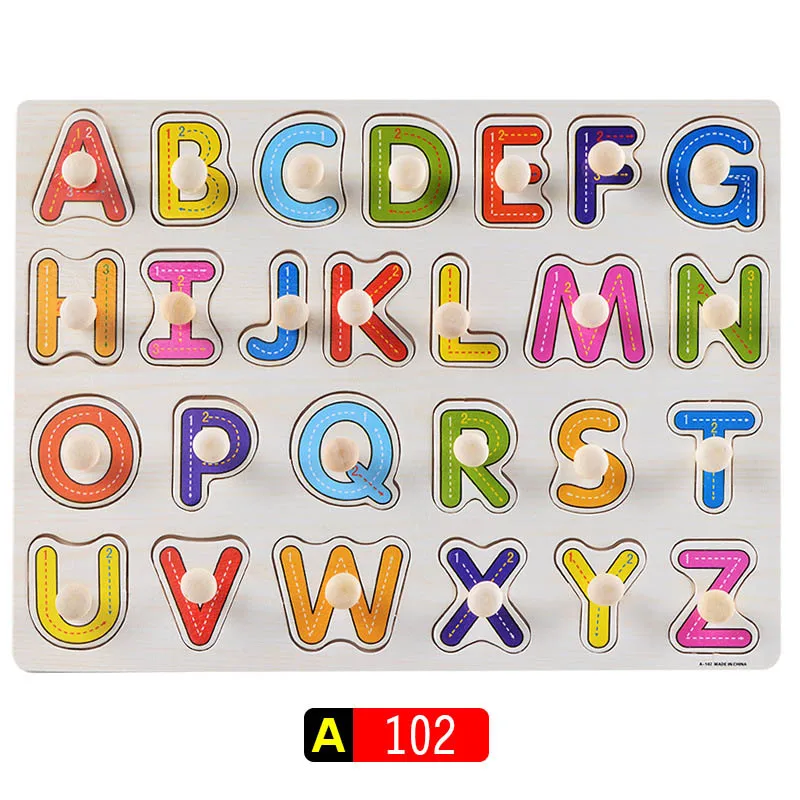 Big Size Baby Montessori Wooden Puzzle Hand Grab Board Set Educational Toys Infantil Cartoon number letter Math Puzzle kids Gift 38