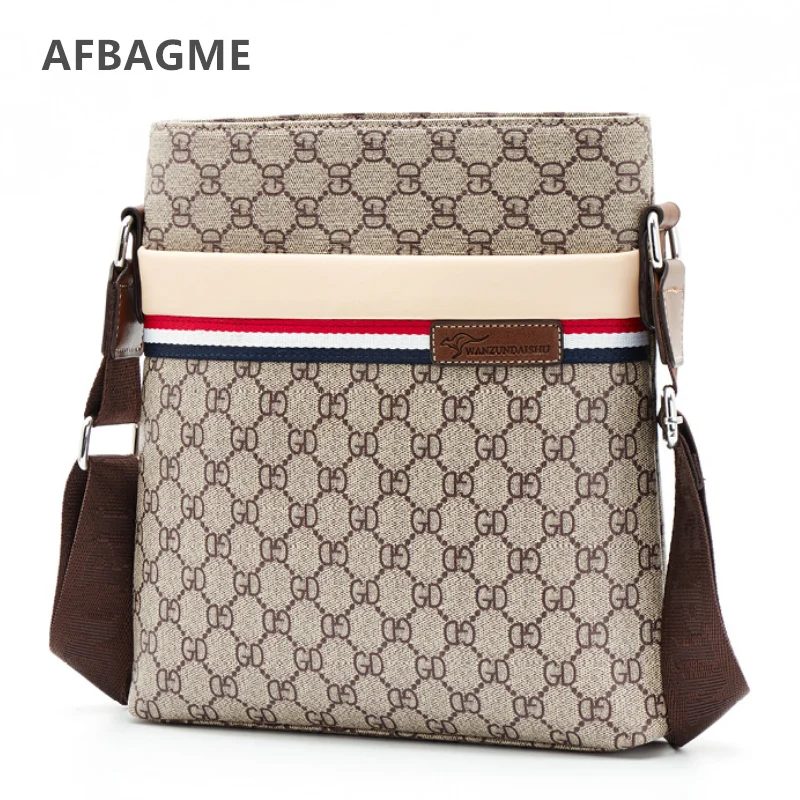 

AFBAGME Print Men Plaid Bag Business Office Bags for Men Casual Shoulder Bags Satchels Patchwork Messenger Bag Men Briefcases
