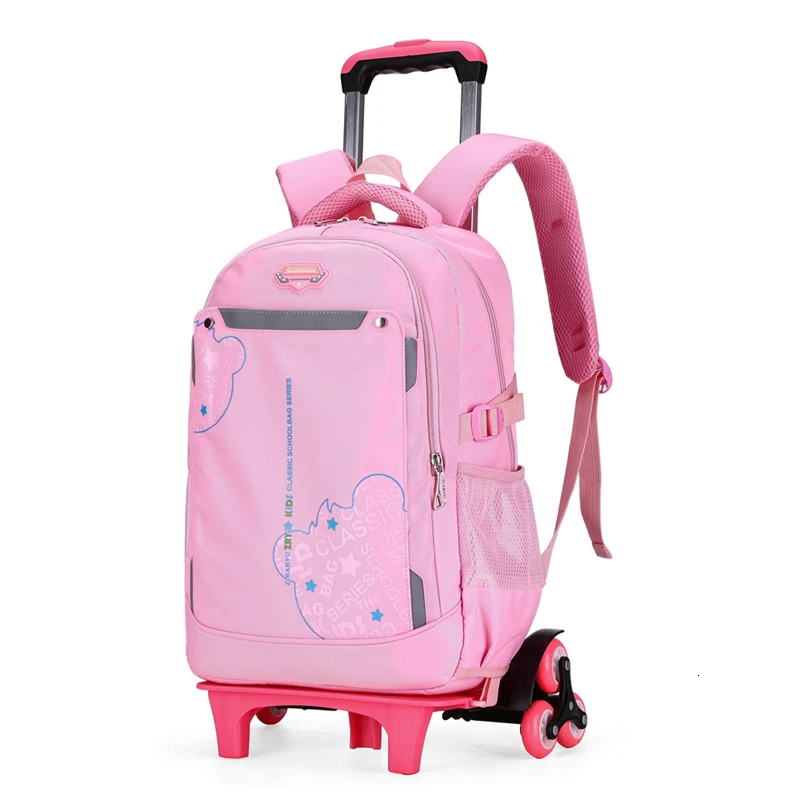Wheels Children Rolling School Backpacks 2/6/big Arrival Detachable wheeled Trolley School Bags Kids Backpack Bookbag - Цвет: 6 wheels pink