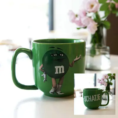 Симпатичные M& M's MM бобы питьевой чашки керамические цветные кафе овсянка кофе кружка глазурь кружка для кофе, молока воды чай кружки Посуда для напитков - Цвет: Green