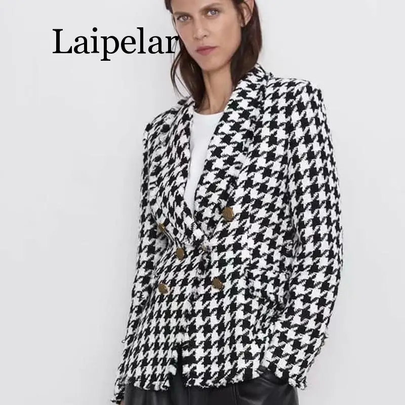 Laipelar, новинка, двубортные блейзеры, для женщин, модные, Хаундстут, повседневные куртки, для женщин, элегантные, с длинным рукавом, костюмы для женщин