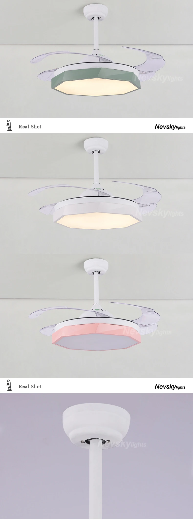 Modern folding wing ceiling fans macaron led for dining room plafond ventilator ceiling fan light with remote control led fans