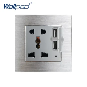 

5 Pin Universal Socket With 2 USB In The Wall Wallpad Luxury Grey Aluminum Alloy Panel Wall Outlet