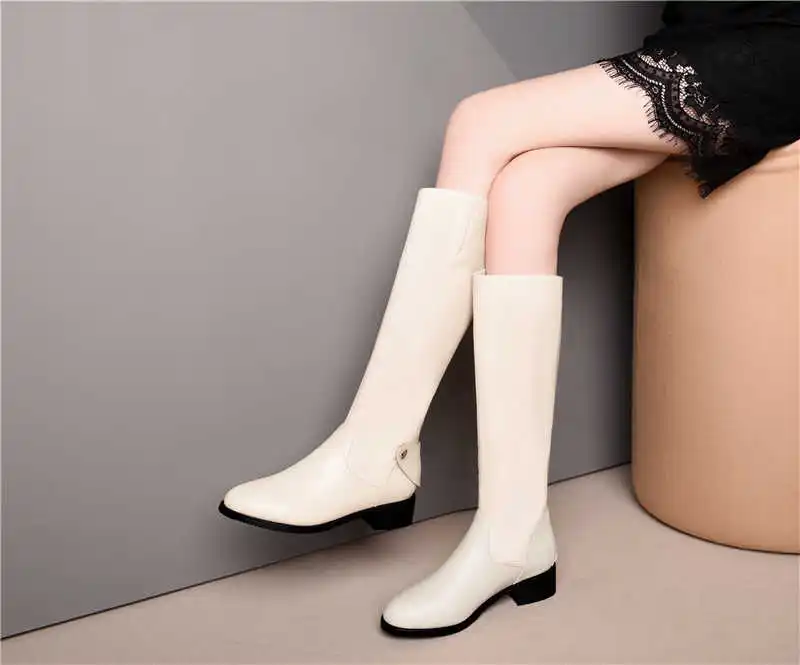Smirnova/Большие размеры 34-45, новые сапоги до колена женские сапоги из искусственной кожи и коровьей кожи осенне-зимние сапоги для верховой езды на среднем каблуке с молнией