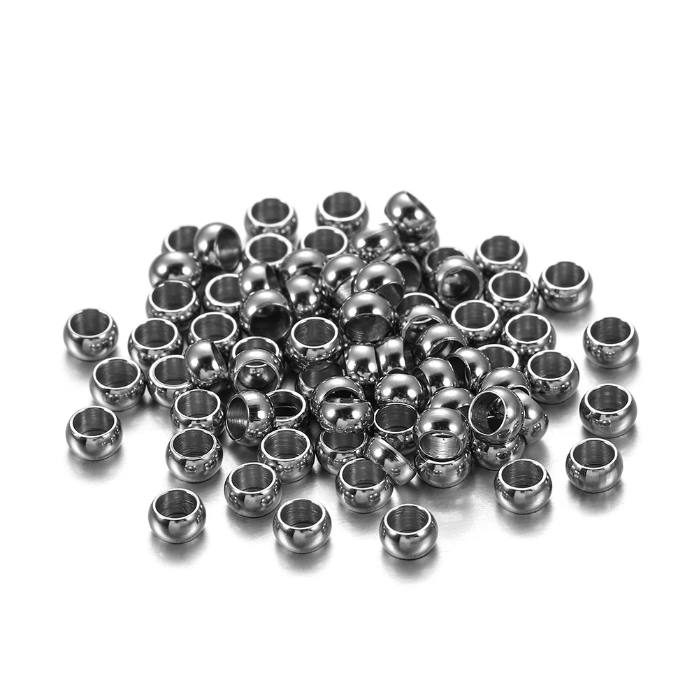 100/120 stücke 1,5 2,5 4mm Stopper Spacer Perlen Edelstahl Große Loch Ball Crimp Ende Perlen für Diy Schmuck Machen Zubehör – Detail 2