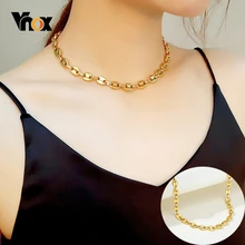 Vnox 8.5 MM large haricots cubain lien chaîne collier ras du cou pour les femmes couleur or acier inoxydable Rock Punk bijoux