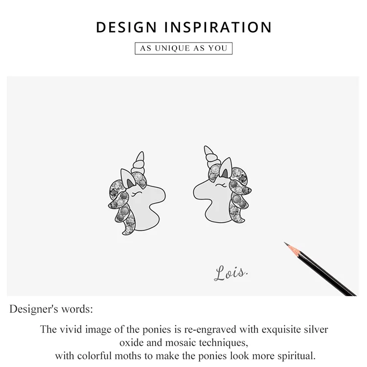 925 Sterling Silver Unicorn Pony Earrings for Women