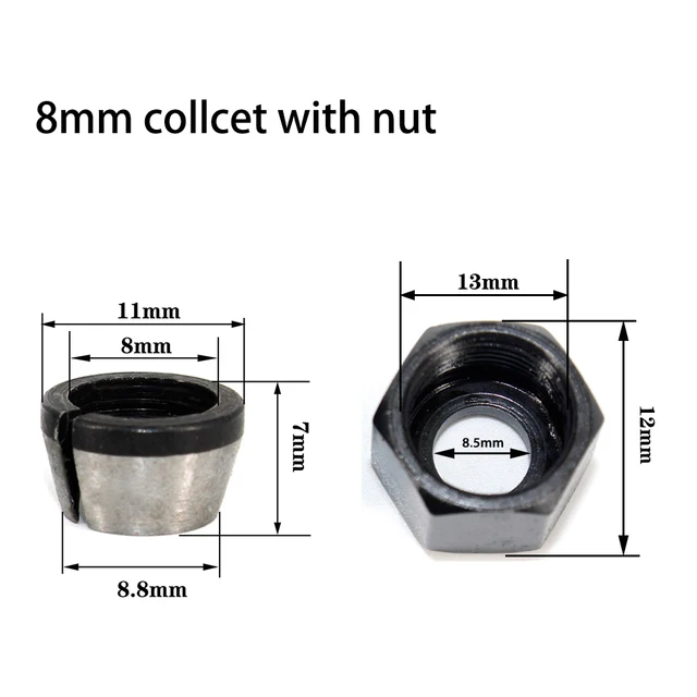 LAVIE 2 pcs set 6mm or 6.35mm or 8mm collet chuck with nut Engraving Trimming Machine Electric Router Milling Cutter Accessories 8mm set