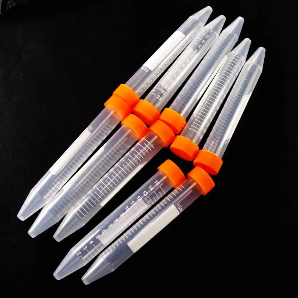 

A Pack of 100pcs Scale line 15ml Laboratory Plastic Centrifuge tube V-bottom with screw cap EP Tube PCR Tube Sample Specimen