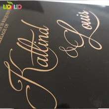 Бесплатный дизайн цветная печать на заказ акриловая открытка свадебные пригласительные открытки, черная акриловая открытка с розовым золотом печать текста