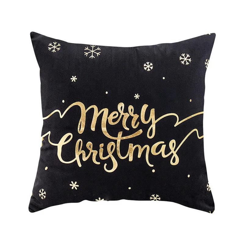 Веселый Рождественский узор, наволочка для подушки, черный цвет, печать золотой фольги, чехол для подушки, декоративные подушки с узором для дома - Цвет: pillow cover