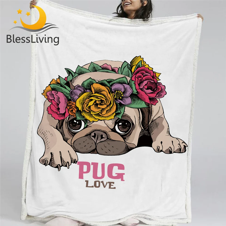 Blesslive мопса шерпа Флисовое одеяло супер мягкая Уютная домашняя собака забавная