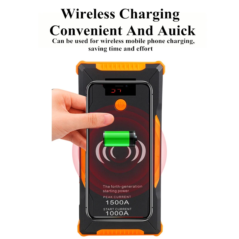 Cena 22000mAh urządzenie do uruchamiania awaryjnego samochodu bezprzewodowy ładowania 12V 1500A urządzenie zapłonowe wzmacniacz do akumulatora samochodowego ładowarka benzyna Diesel samochodowy powerbank