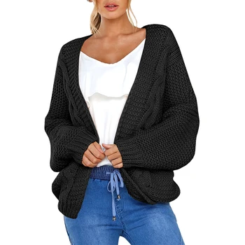 

New Fashion Oversized Cardigans Women 2020 Autumn Winter Lantern Sleeve Knitted Sweater Coats for Ladies Loose Warm Caedigan