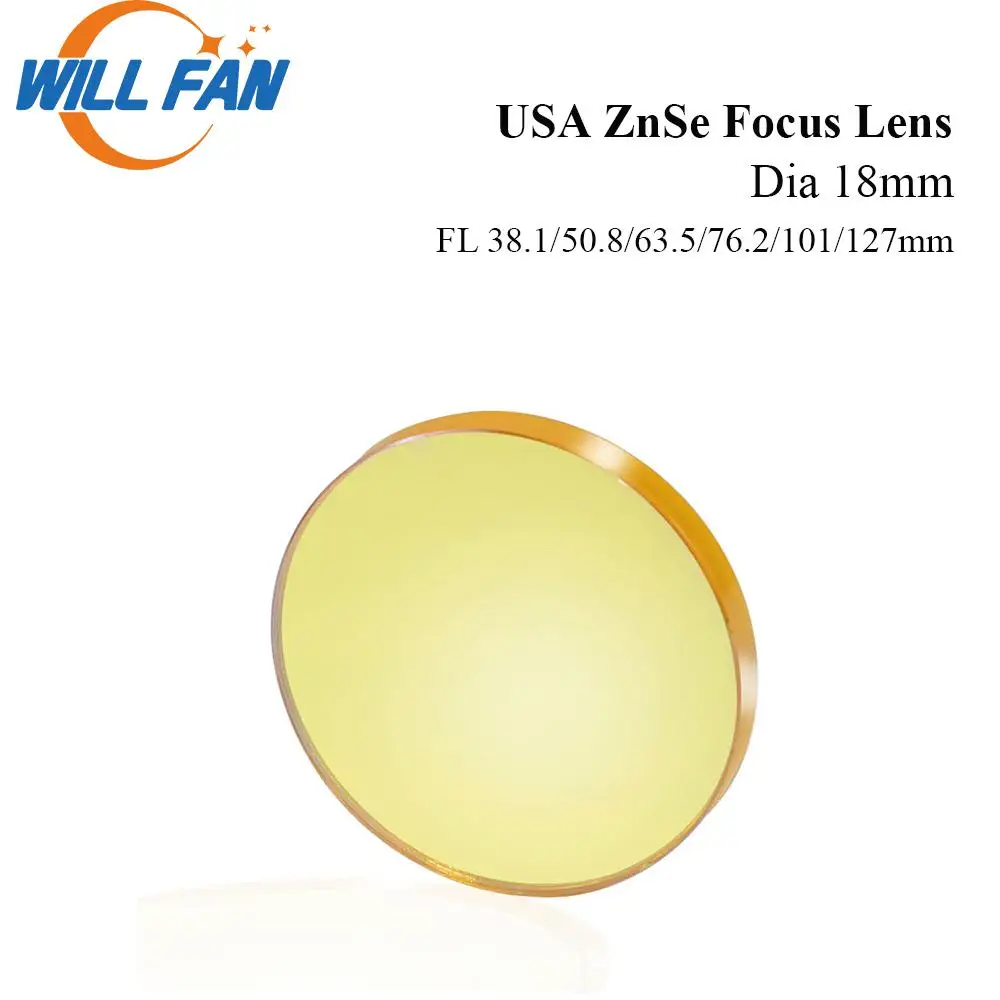 

Will Fan Dia18mm USA ZnSe Laser Focus Lens FL 38.1 50.8 63.5 76.2 101.6mm For Co2 Laser Engrave Cutter Machine