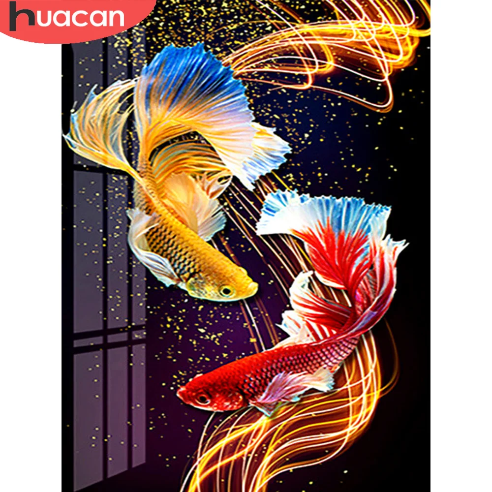 HUACAN 5D Diamond Embroidery Fish Full Drill Mosaic Handmade Diamond