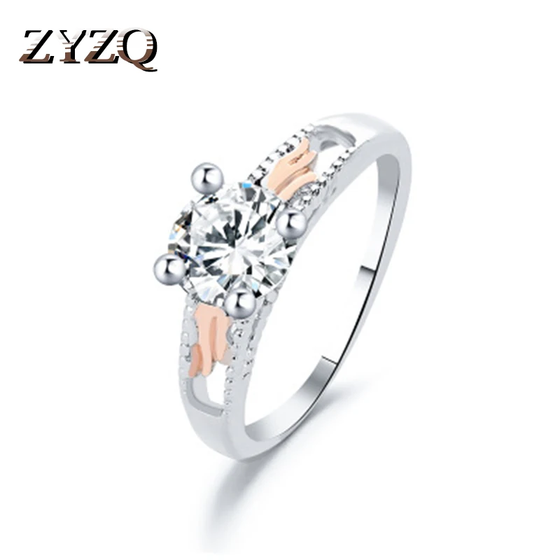 

ZYZQ Luxury Two-Tone Wedding Bands For Women With Big Cubic Zircon Stone Prong Setting Engagement Accessories Jewelry Rings