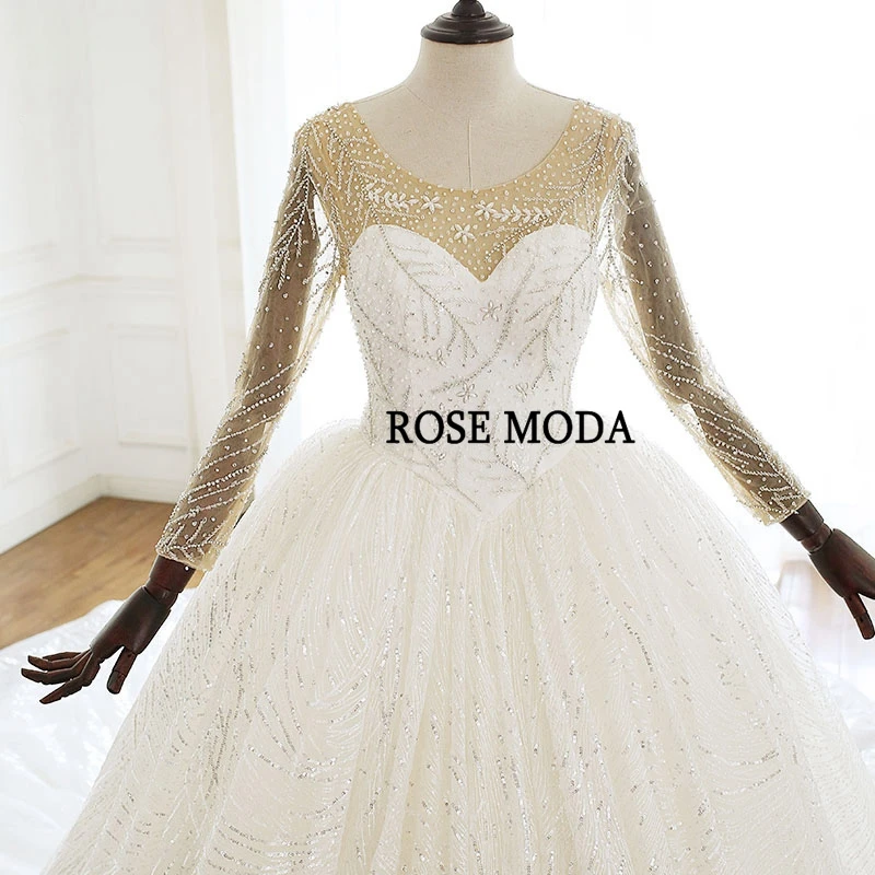 Rose Moda роскошное кружевное свадебное платье с длинными рукавами и длинным шлейфом, модель года - Цвет: Ivory with champagne