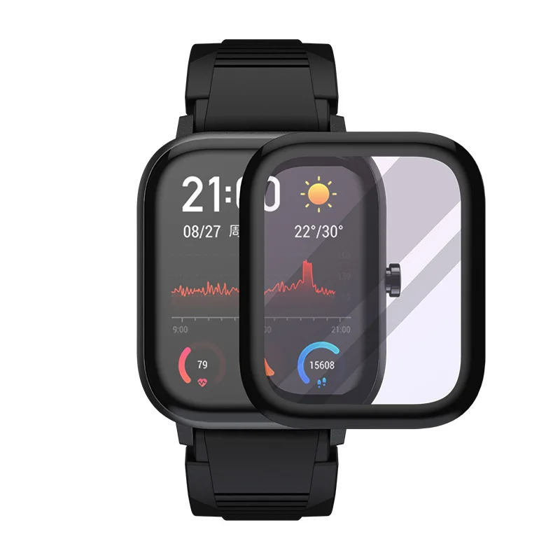 Протектор экрана для Huami Amazfit GTS защитная пленка протектор полное покрытие 3D изогнутый композитный гибкий - Цвет: Черный