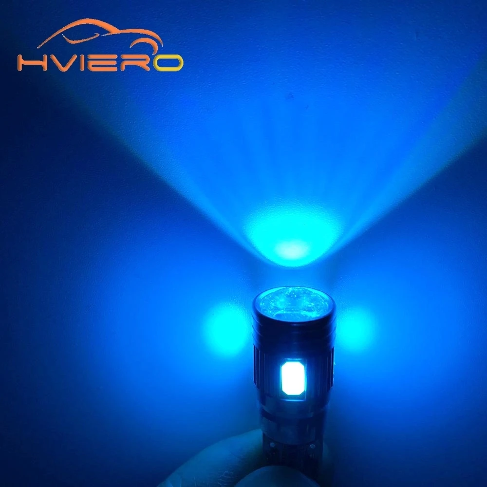 Hviero 2Pcs T10 W5W Interior Xenon White blue red LED CANBUS 6SMD 5630 Lens Projector Solid Aluminum Bulbs Side Marker Parking Light