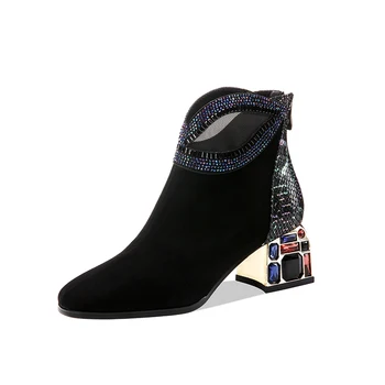 

Zipper Ankle Boots Rhinestone Women boots Winter Warm Kid Suede Short Boots Classic Chelsea Boots Wedding Party Shoes Woman