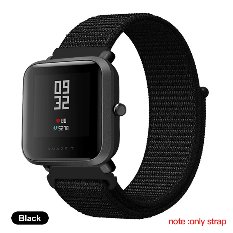 Black BAPICK 20/22 мм нейлон Спортивный ремешок для Xiaomi Amazfit Bip Gts Gtr Ремешок Браслет Для Xiaomi Huami Amazfit темп Stratos Gtr 42 47 мм ремешок - Цвет: Black