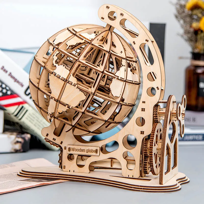 Деревянный глобус DIY собранная креативная 3D игрушка деревянная Механическая Трансмиссия модель собранная образовательная домашняя официальная Декорация