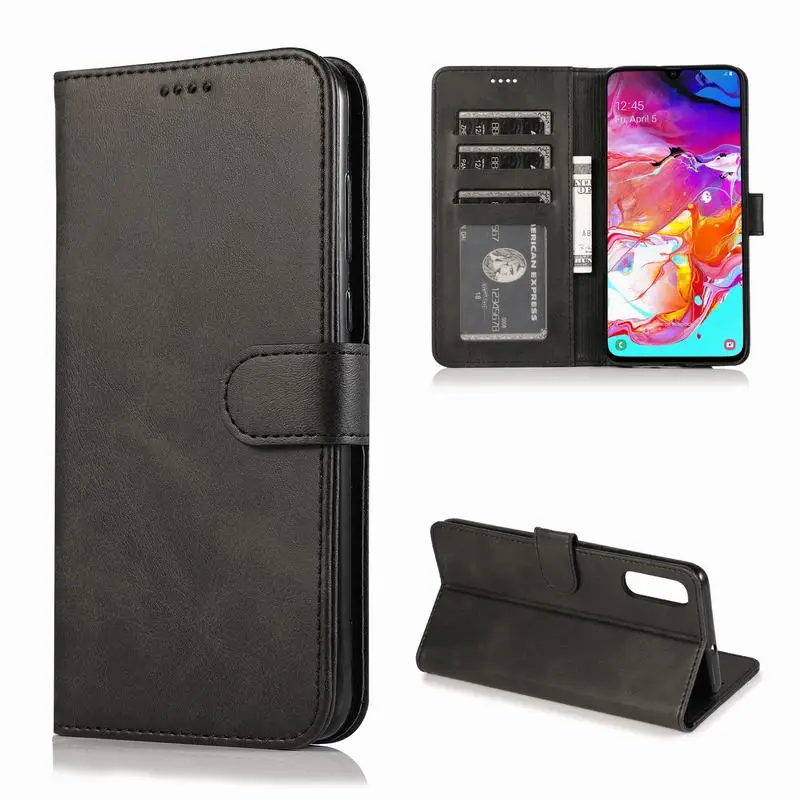 Чехол для samsung Galaxy A70 A 70 чехол для samsung A7 Роскошный кошелек флип-чехол из искусственной кожи Аксессуары для мобильных телефонов чехол s - Цвет: Black Case