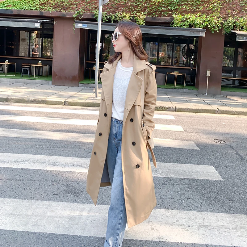 Autumn Casual Long Trench Coat Women 2020 New Sashes Double Breasted Office Lady Coat Solid Trench Outwear