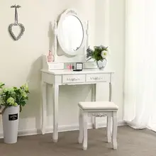 Conjunto de mesa de vaidade de madeira vestir conciso 4 gaveta com 360 rotação espelho maquiagem cômoda cadeira jóias chique organizador hwc