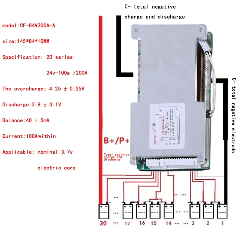 20S 72V 100A 18650 литий-полимерный аккумулятор Защитная плата BMS PCB с балансом для мотоцикла E-Bike Escooter