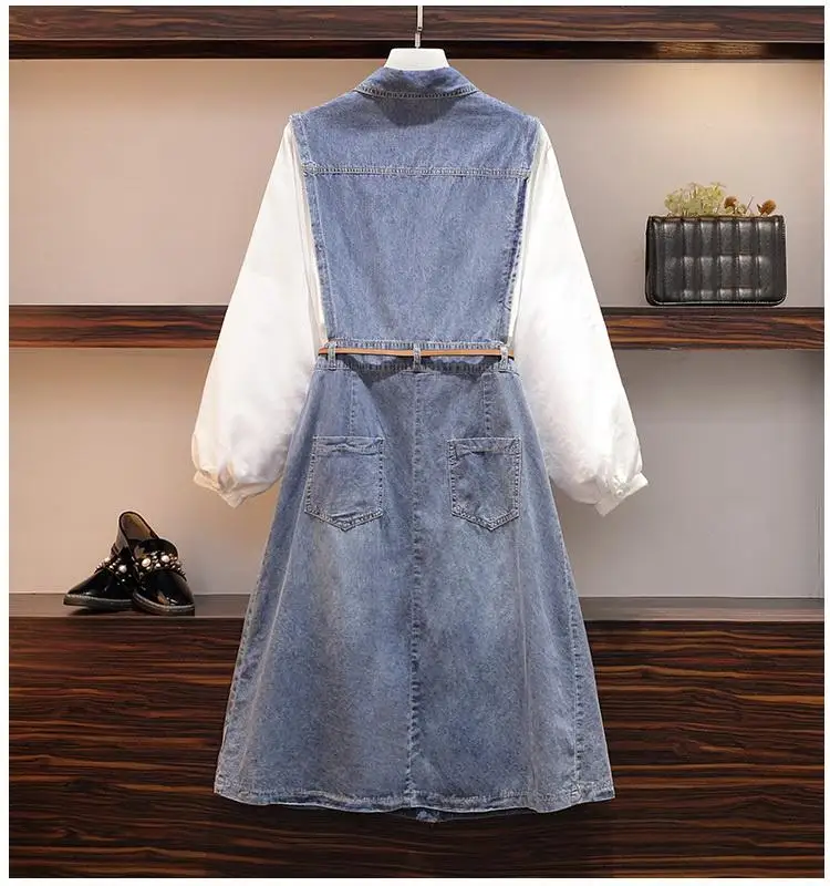 L-5XL Plus size Women's Denim Dress Autumn Long Sleeve Femme Loose Patchwork Dress 4XL Large Size Casual Blue Denim Dresses
