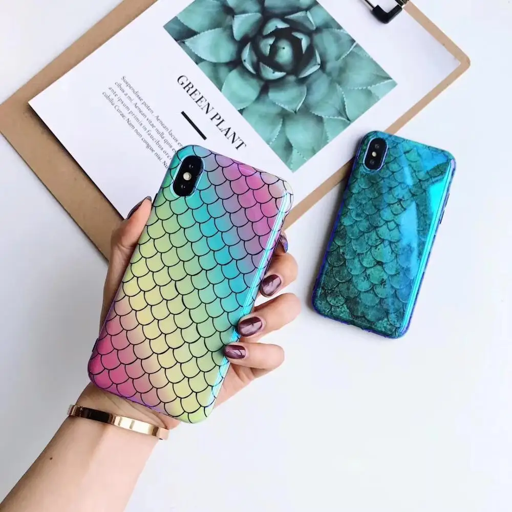 

Gradient Color Shiny Phone Case Cove For iPhone XR XS Max X 8 7 6 6S Plus Fish Scale Soft IMD Silicone Case