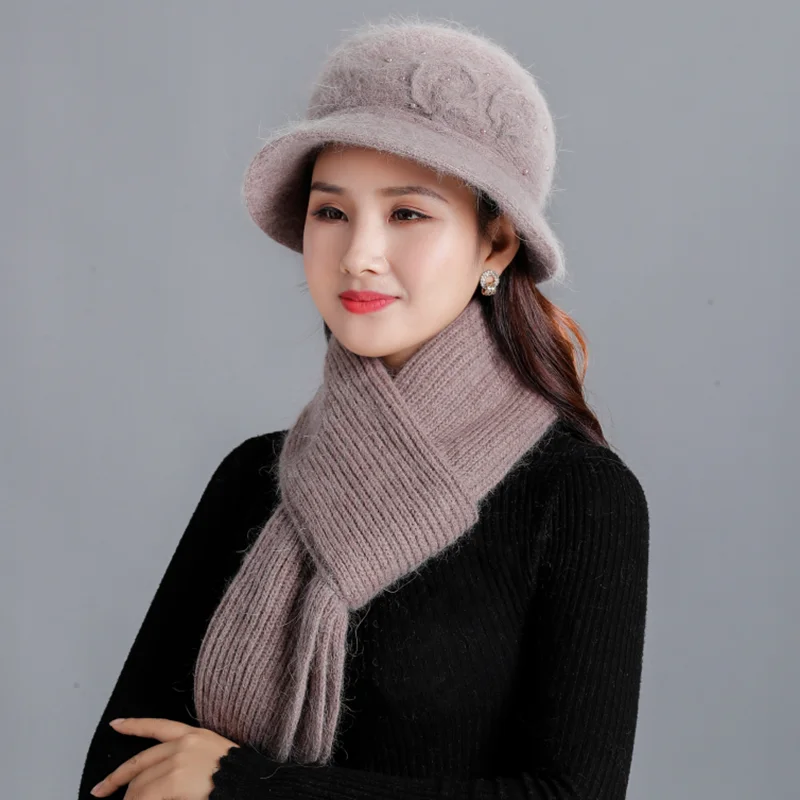 Зимняя шапка, шарф, новые женские модные меховые зимние шапки с кроликом, украшение для прически для женщин и взрослых
