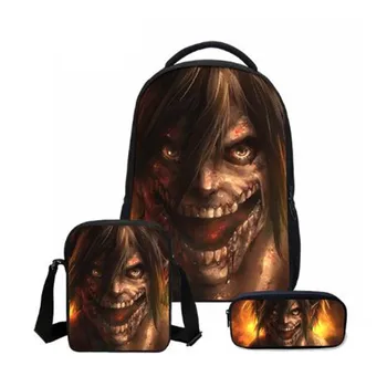 

New Hot Attack on Titan Printing Backpacks Fashion 3PCS/SET Combination BagsTeenager School Bookbag Cartoon Mochila Shoulder Bag