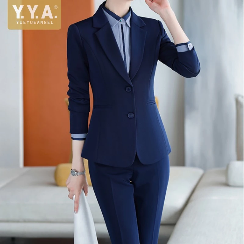 女性のオフィススーツセット フォーマルなブレザーパンツ クラシックなスリーピーススーツ スリムフィット マッチングセット パンツスーツ Aliexpress