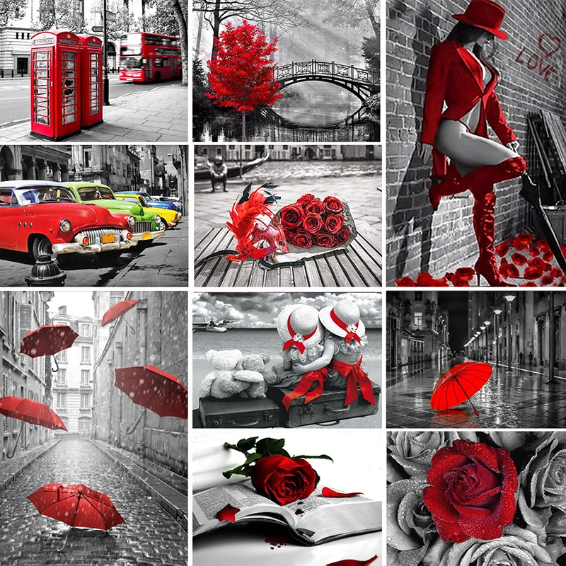 Картина маслом по номерам AMTMBS красная и черная серия сделай сам рисование на