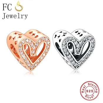 

FC Jewelry Fit Original Brand Charm Bracelet Authentic 925 Silver Rose Gold Heart Zirconia Beads Women Making Berloque 2020
