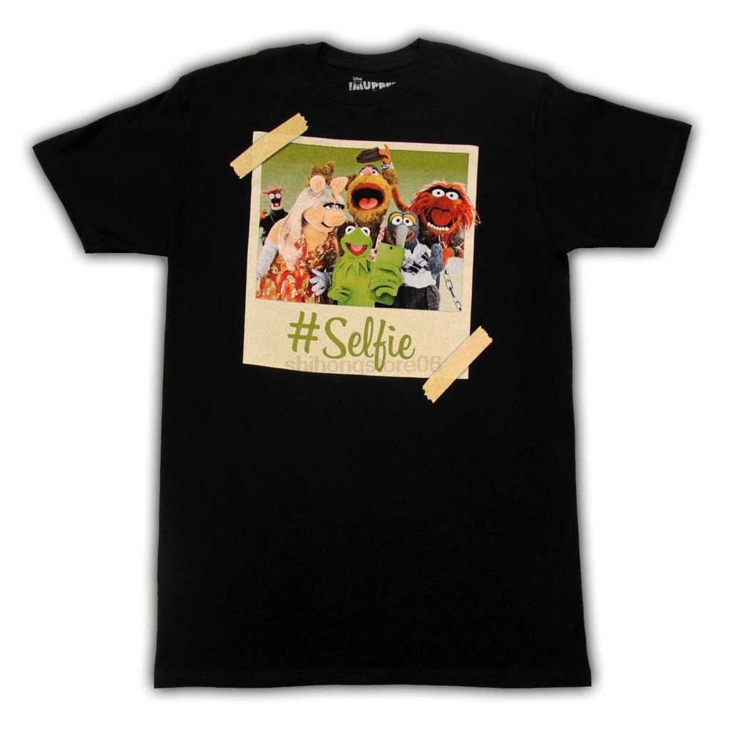 

LEQEMAO Adult Men's Puppet Show The Muppets Crew Hashtag Selfie Black T Shirt Tee Print T-Shirt Harajuku Short Sleeve Men Top