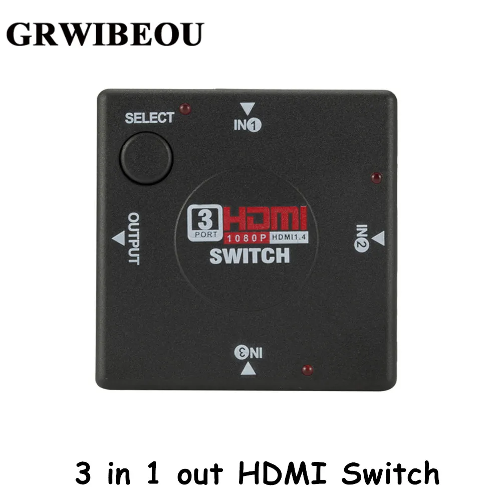 

Grwibeou 3 input 1 Output Mini 3 Port HDMI Switch Switcher Splitter Box Selector for HDTV 1080P VIdeo HDMI Switcher NEW HOT