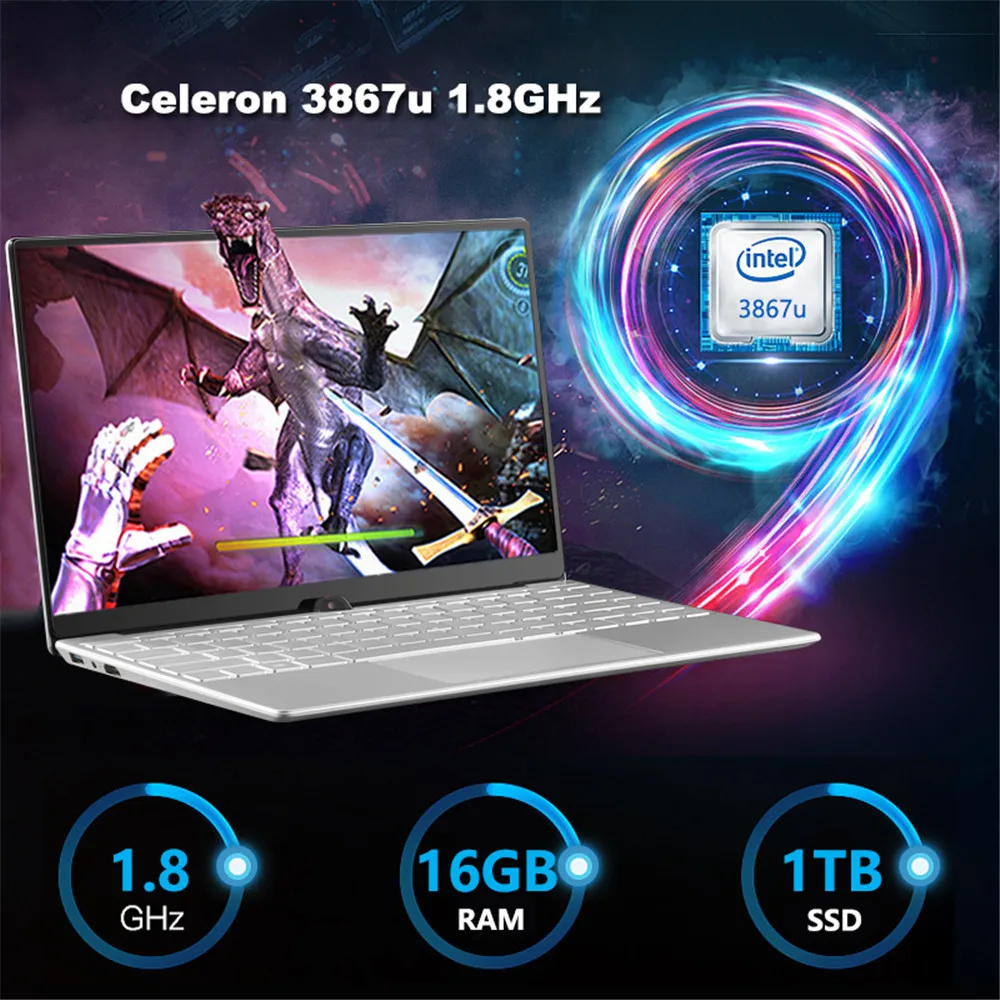 Metal Shell Windows 10 Laptop 8GB 16GB RAM Fingerprint Unlock Intel 3867U Netbook Dual Band WiFi Backlit Keyboard CF LOL Game