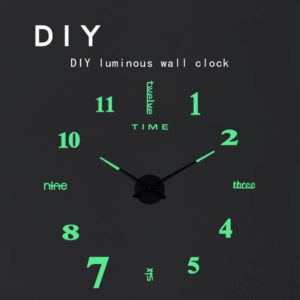 3D Horloge murale lumineuse grande Horloge à faire soi-même acrylique autocollant mural salon Quartz aiguille Horloge décor à la maison Reloj de Pared