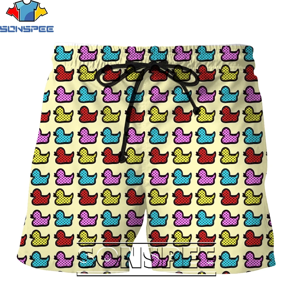 SONSPEE 3D Printing Cute Little Yellow Duck Cartoon Pattern Shorts Summer Men Women Fashion Casual Sports Beach Short Pants
