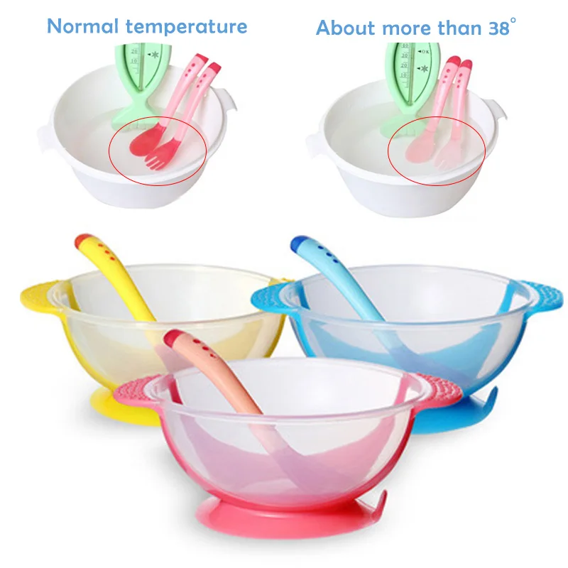 

Baby Tableware Dinnerware Suction Bowl with Temperature Sensing Spoon Baby Food Bowl Temperature Sensing Spoon Baby Feeding Bowl