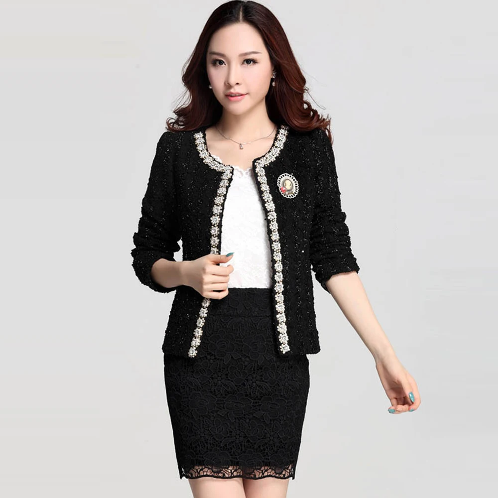 Preise Blazer für Frauen Mäntel 2019 Herbst Vintage Diamanten Feminino Jacken Formale Dame Anzug Büro Arbeit Tragen Top Cardigans Weiß, schwarz