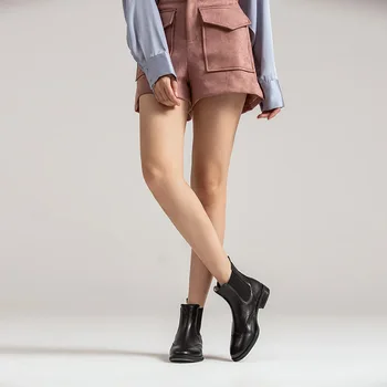 

women's hollow thick heel high top Head leather carved boots pointed boots children's flat sole boots