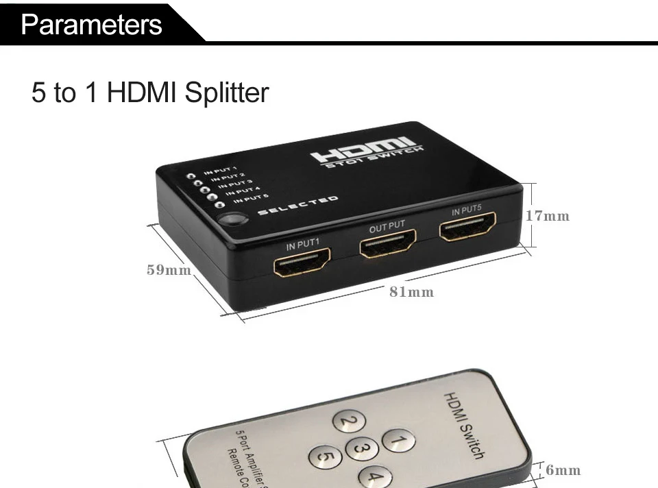 HDMI сплиттер 5 портов HDMI переключатель 1080P 5 вход 1 выход адаптер для xbox 360 PS3 PS4 HDTV HDMI селектор HDMI удлинитель